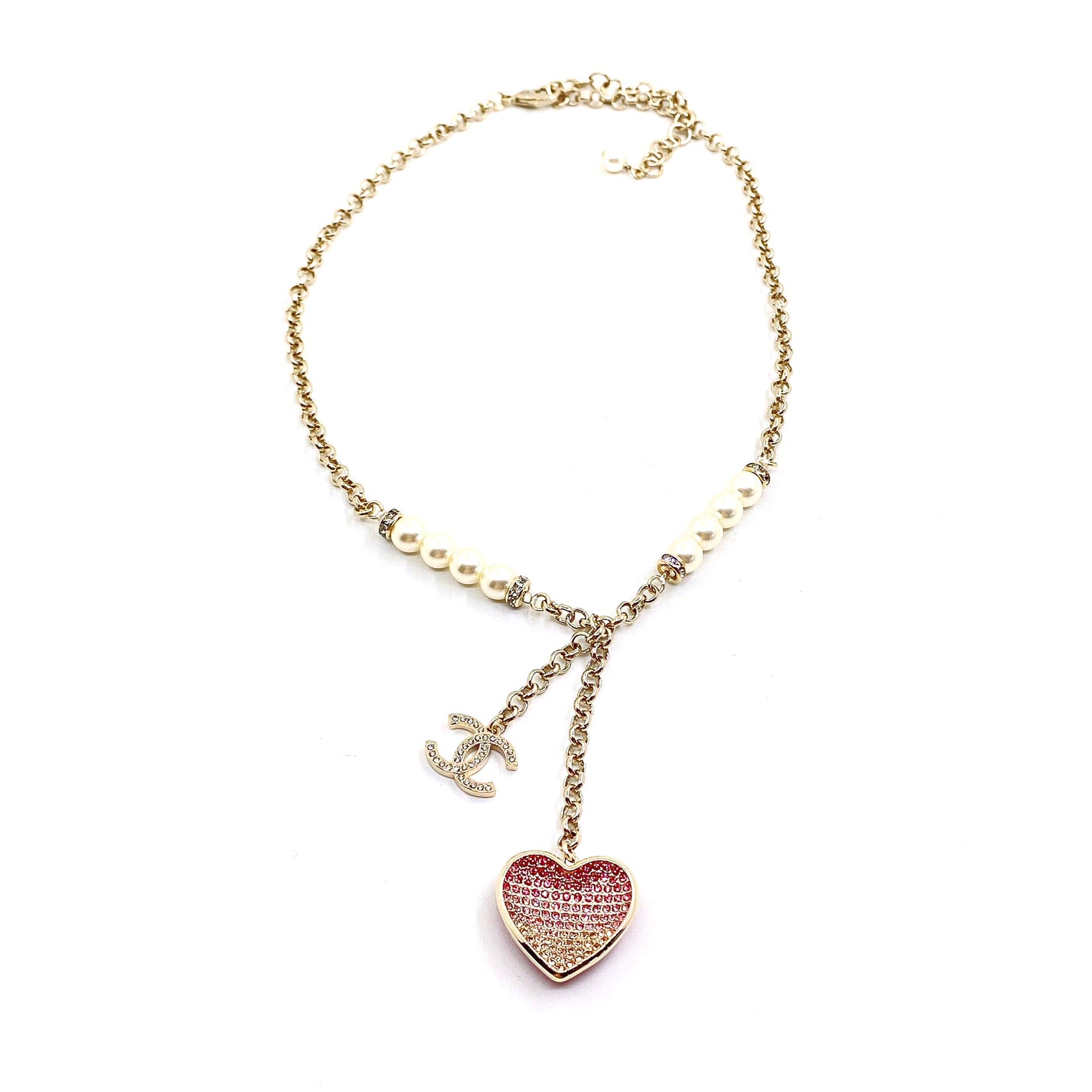 18K  Chanel Pink Heart Diamonds Necklace