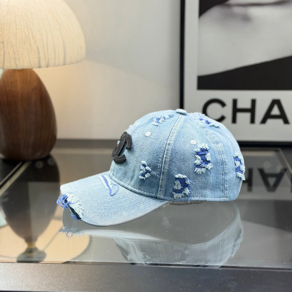 Distressed Denim Baseball Cap - Vintage Washed Streetwear Hat