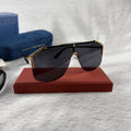 Oversized Shield Sunglasses - Gold Metal Frame & Black Lens