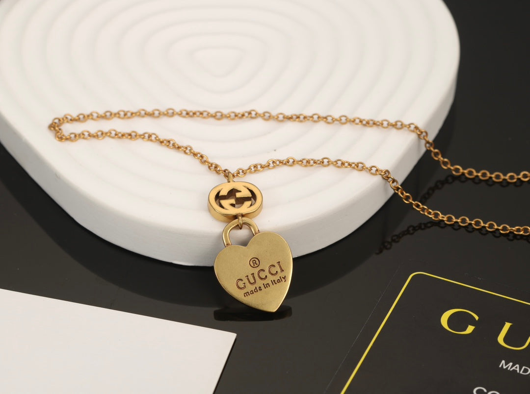 18K Double Gucci Heart Pendant Necklace