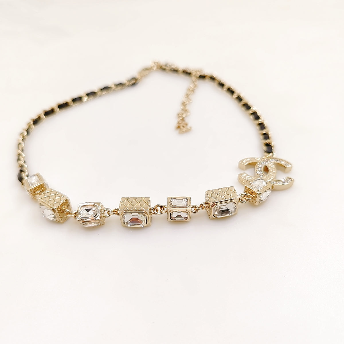 18K  Chanel Square Crystal Choker Necklace