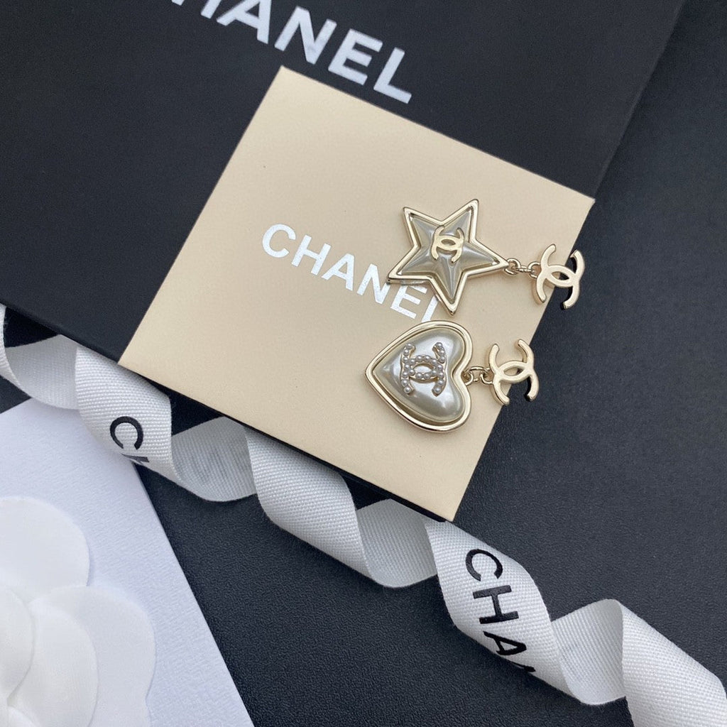 18K  Chanel Heart & Star Earrings