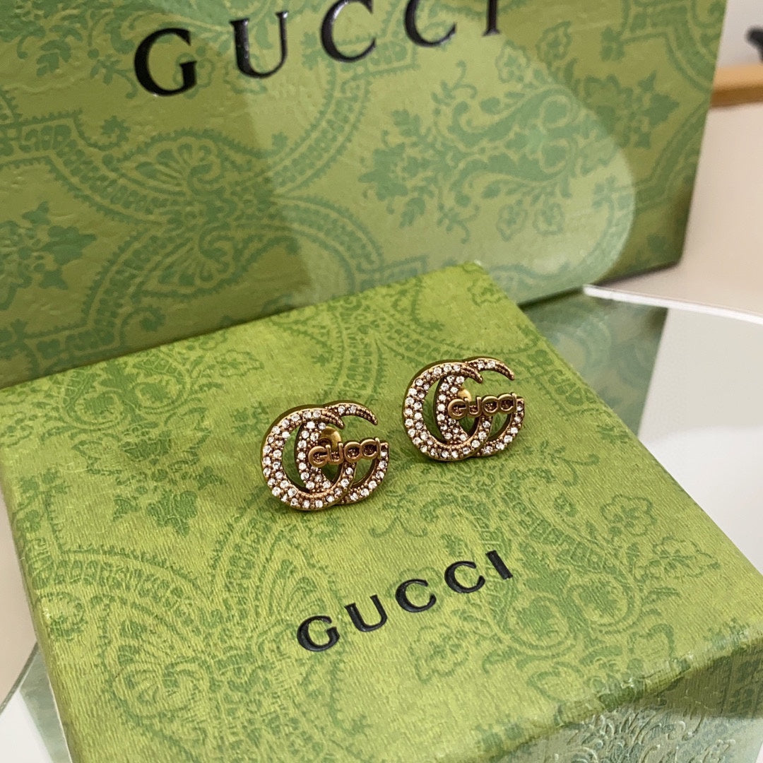 18K Double Gucci Logo Diamonds Earrings