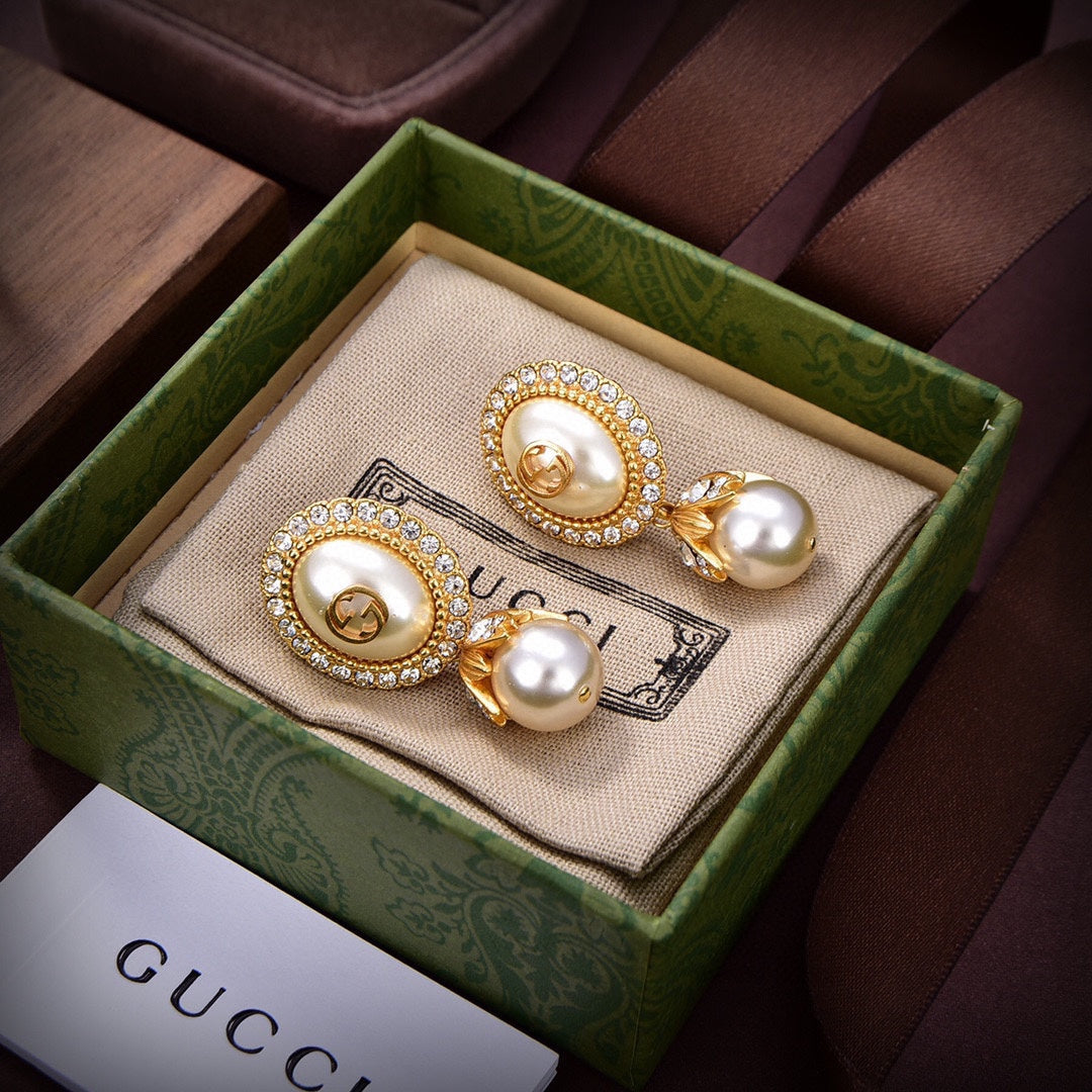 18K Double Gucci Pearl Earrings