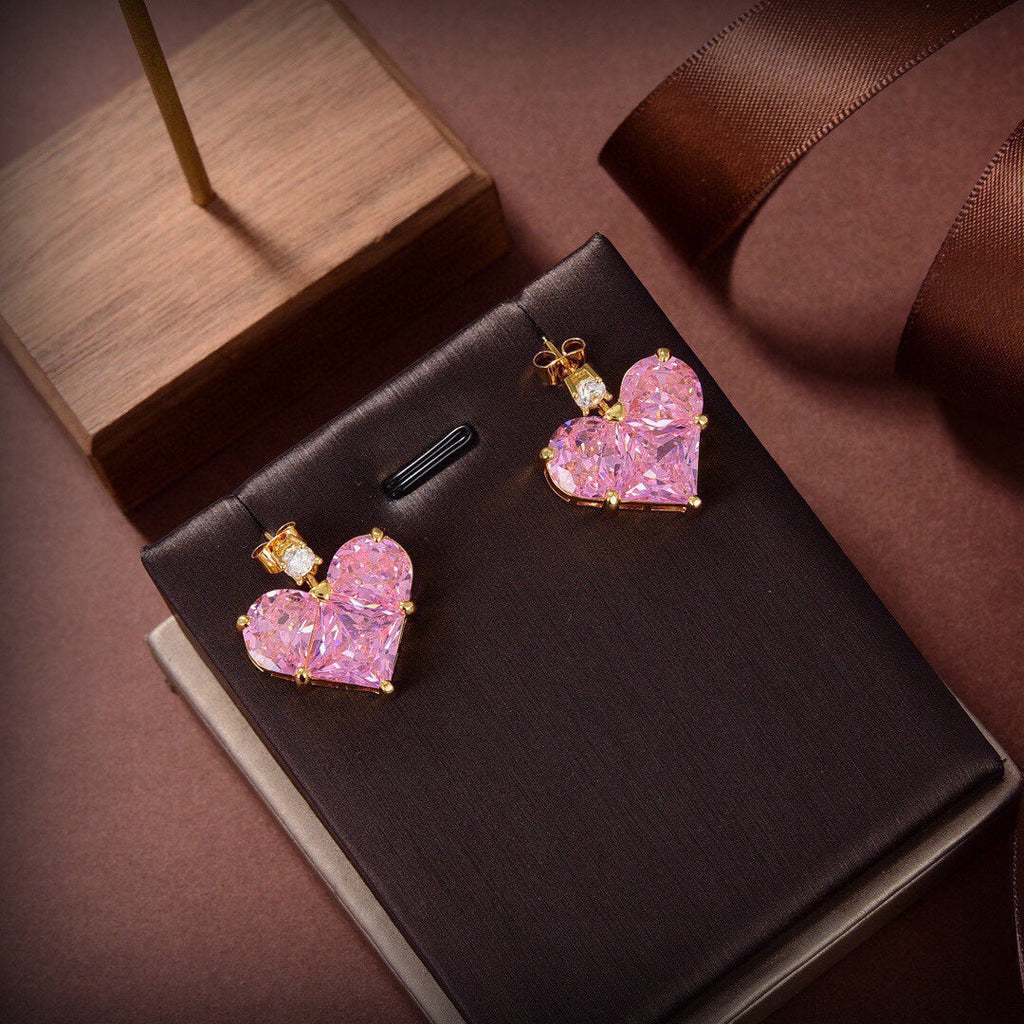 18K Celine Pink Crystal Heart Earrings