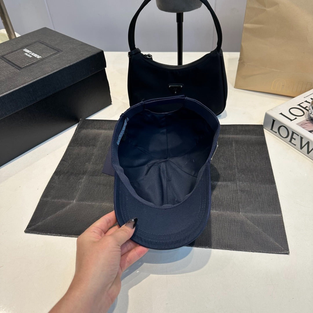 Nylon Baseball Cap with Metal Plaque — Navy