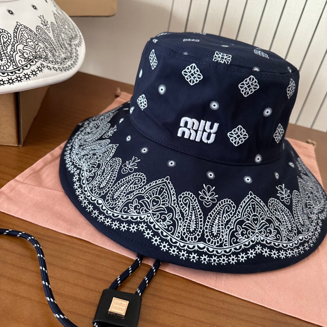 Paisley Print Wide Brim Bucket Hat with Adjustable Chin Cord